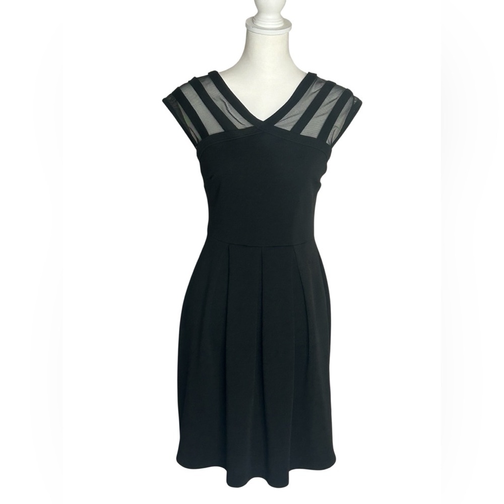 Enfocus Studio Black Midi Dress with Mesh Yoke EUC Sz 6 formal classic evening